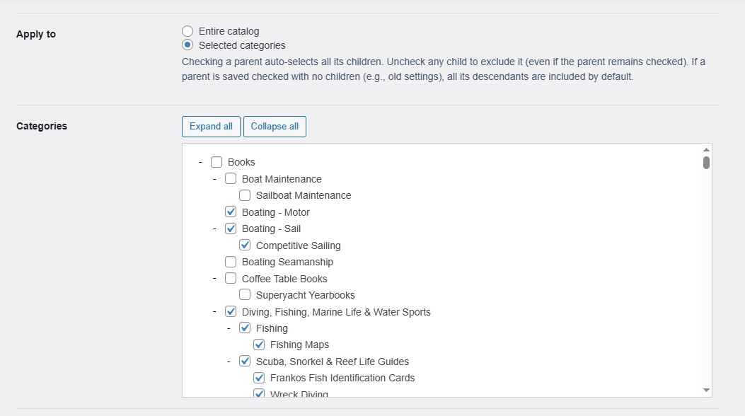 Backorder global manager category exclusion settings